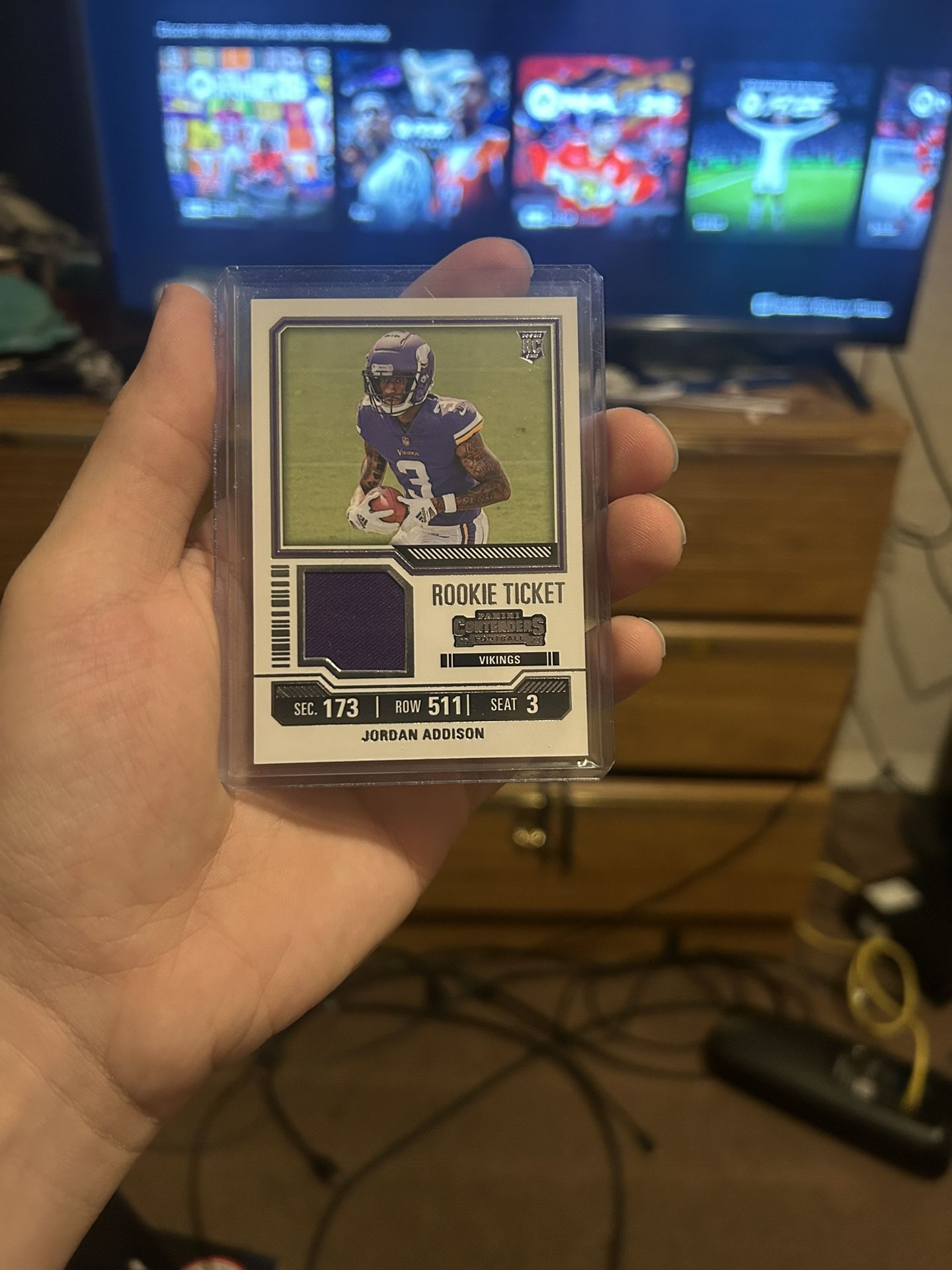 2023 Jordan Addison Rookie Ticket Swatch Card