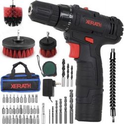 Cordless Drill/Driver Kit, 48pcs Drill Set Lithium-Ion Battery Brushes Tape Measure - 12V Max Drill 280 In-lb Torque, 18+1 Metal Clutch, 3/8" Keyless 