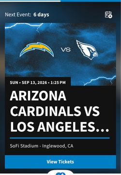 Chargers vs Cardinals  09/13   2 or 4 Tickets