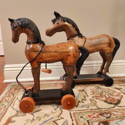 Wood and Metal Pull Toy Horse