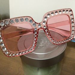 ROSE COLORED SPARKLING OVERSIZED SQUARE  SUNGLASSES