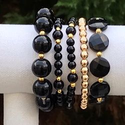 Stretch Bracelets/Bracelets/Beaded Stacked Bracelet/Women's Bohemian/Vintage/Faceted Bracelet/Gold Bracelet/Gold Accents/Bracelet Set