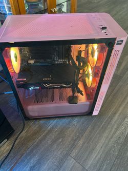 pink custom built gaming desktop computer