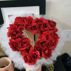 Red&White Handmade Floral Heart Wreath