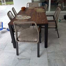 Wood And Aluminum Table And Chairs 