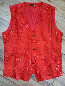 Red Sequin formal tuxedo vest size 2XL wedding Party Prom Christmas Event Entertainer