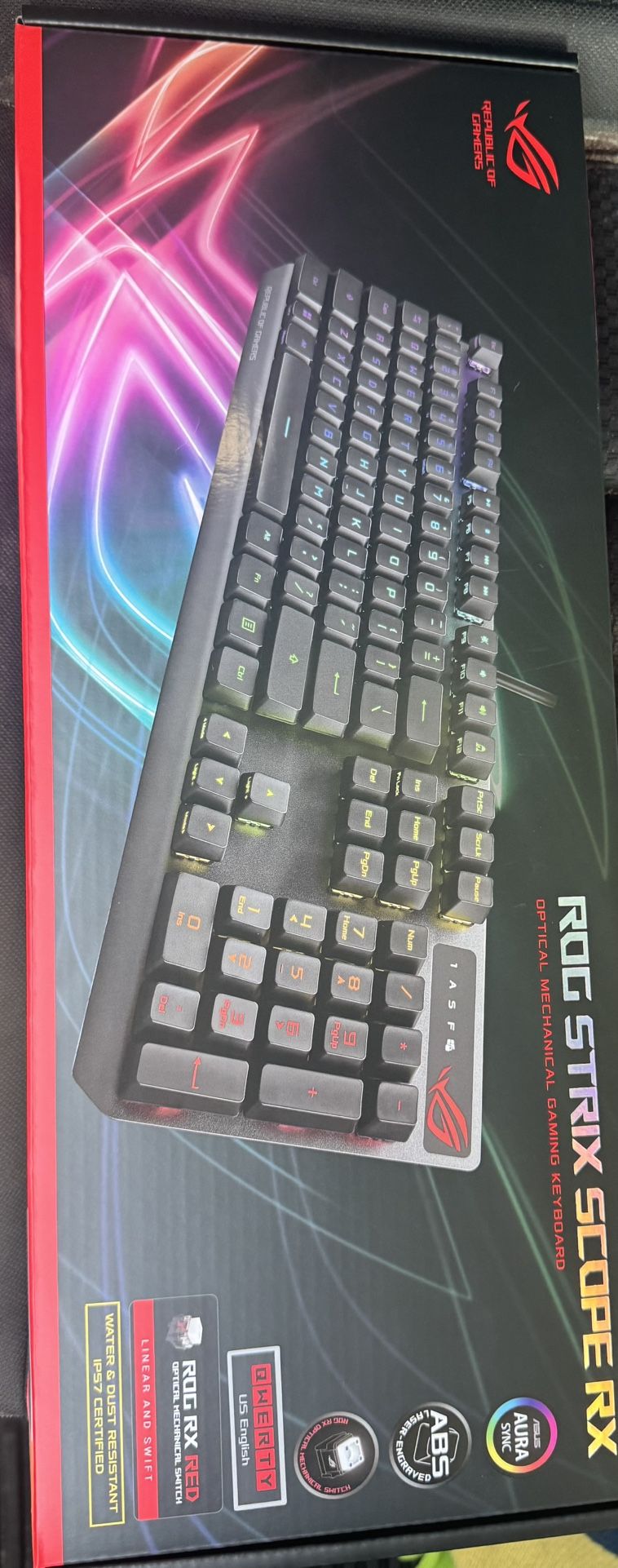 New Gaming Keyboard ASUS ROG Strix Scope RX Gaming Mechanical Keyboard, Red Optical Switches, USB 2.0 Passthrough,