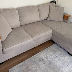 Living Spaces Egan II Cement Sofa with Reversible Chaise