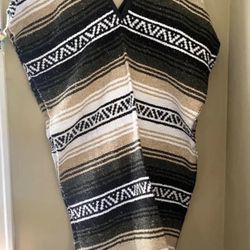 Adult Striped Mexican Blanket PONCHO Pancho Costume Festival Pullover OLIVE/TAN