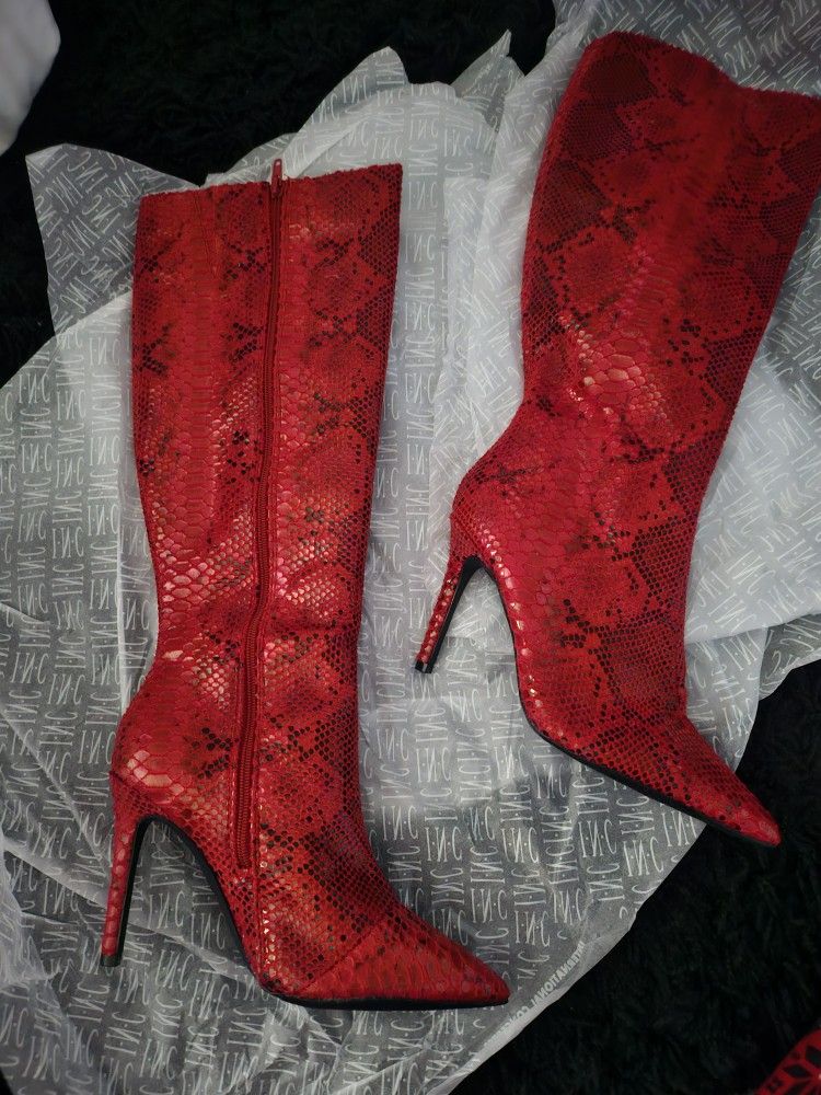 INC RED Snake Skin Heel Boots