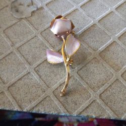Signed Gold Toned Enamel Brooch