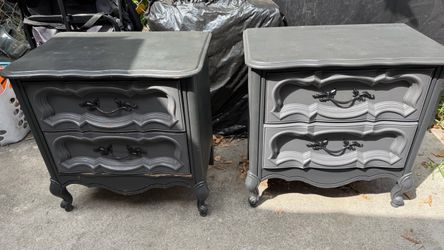 Vintage Charcoal Gray Nightstands - Set of 2