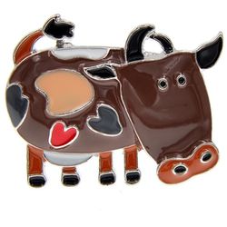 Brown Spotted Cow Cattle Brooch Pin