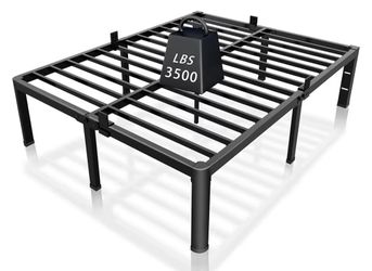 Metal Queen Bed Frame with Rounded Corner and Headboard Hole Mattress Retainers 3500LBS Heavy Duty Steel Slats No Box Spring Needed Platform Noise-Fre