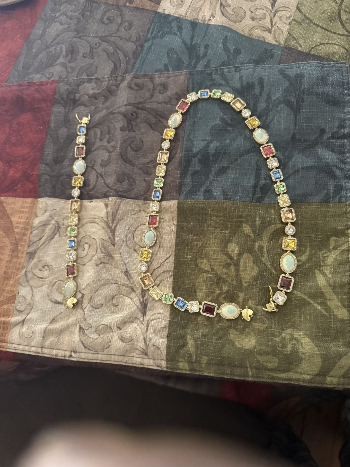 Gold Multi-Colored Gem Necklace and Matching Bracelet 