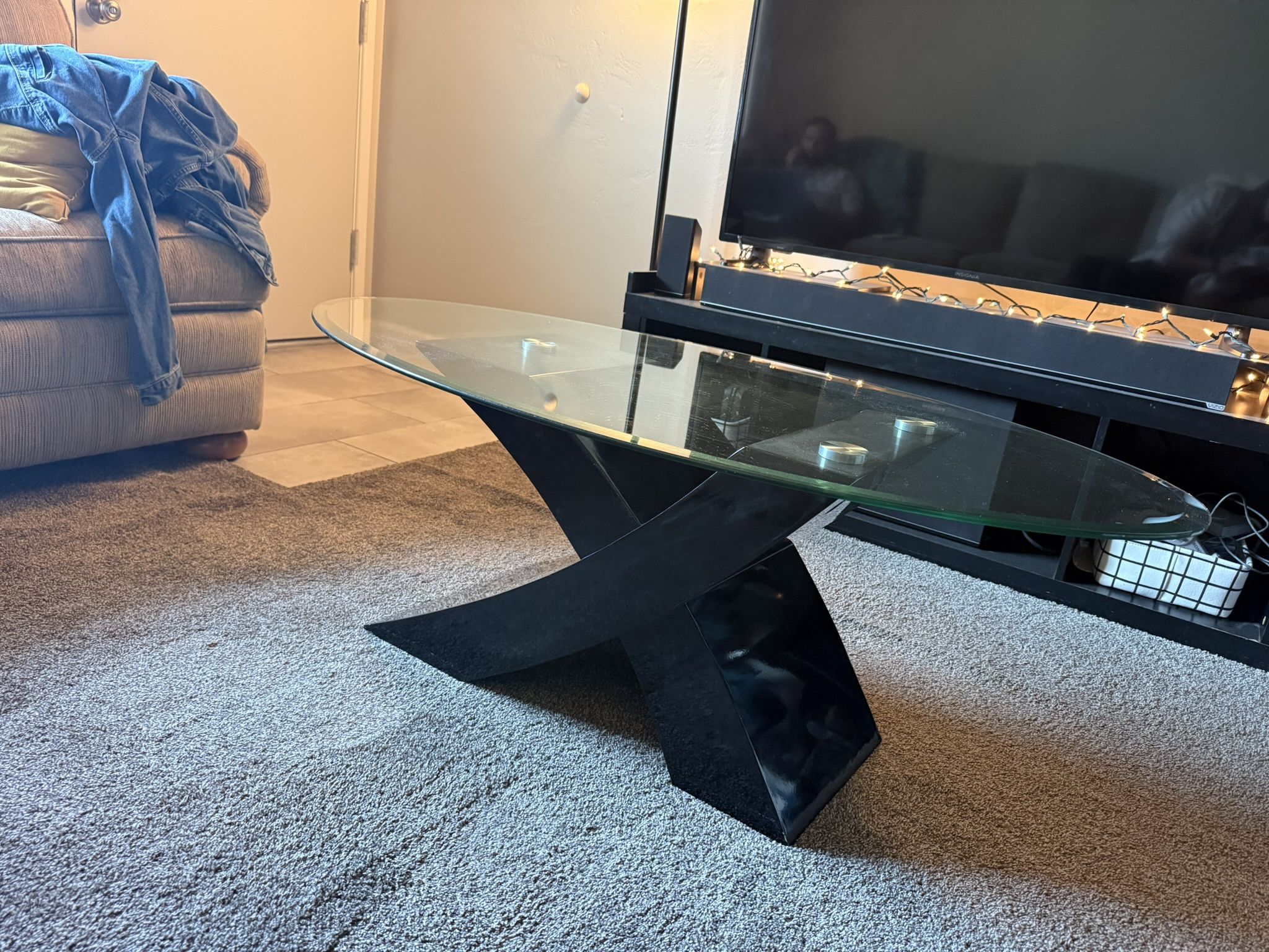 Modern Glass Coffee Table - Oval Glass + Sculptural Base