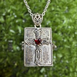 BBJ Sterling Silver Garnet Prayer Box Pendant Necklace 925 Book Locket