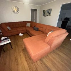 3 Piece Sectional Suede Couch Color Blood Orange
