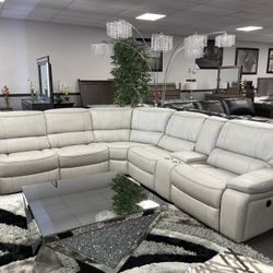 Gray Leather Sofa Sectional w/ Power Seats