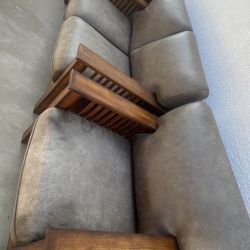 Nice Leather Wood Sofa Set