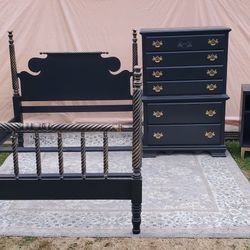 Solid Wood Bedroom Set with Full Size 4 Post Bed, Dresser and Night Stand! REDUCED 