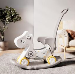 "Rocking Horse Ride On Toys, 4 in 1 Kids  for Toddlers, Baby Push Bike Rocking Chair with Balance Board, Gift for Kids (Grey)
