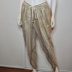 NEW Manish Vaid Made In India Striped Gold and White Women's Pants Size M