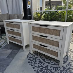 Pair Of Matching Rattan Dressers Light Beige Wood 