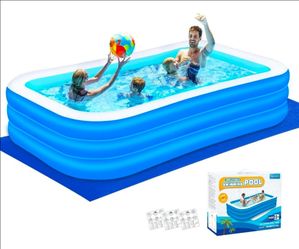 Nattork Inflatable Swimming Pool for Kids and Adults- 118" x 68" x 22" Family Full-Sized Blow Up Pools for kids