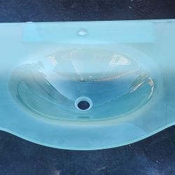 Glass Bathroom Vanity Top With Integrated Sink  43 X 6 X 22 Inch