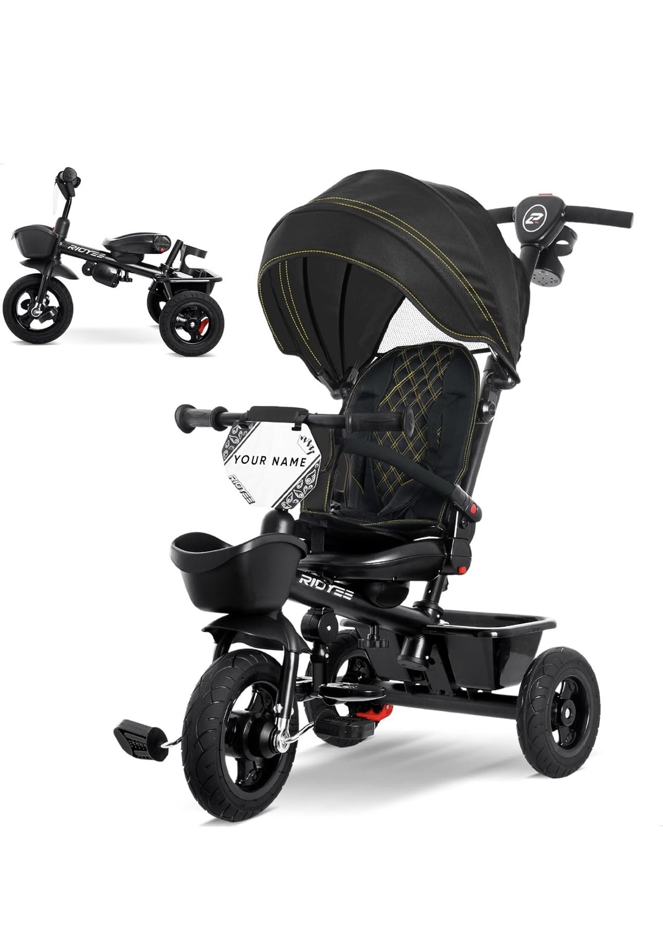 7-in-1 Tricycle for 18 Months to 5 Years, All-Terrain Rubber Tires, Dual Wheel Brakes, Rotatable Seat for Toddlers 1.5-3, Tricycle for 3-5 Years
