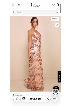 Lulus Rose Gold Sequin Embroidered Maxi Dress – Size Medium