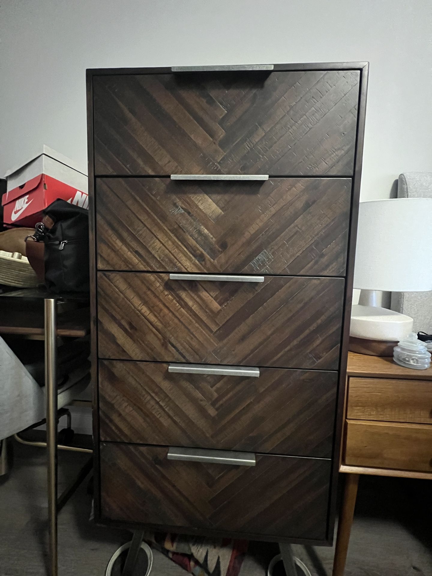 West Elm Parquet Block And Steel Tall Dresser