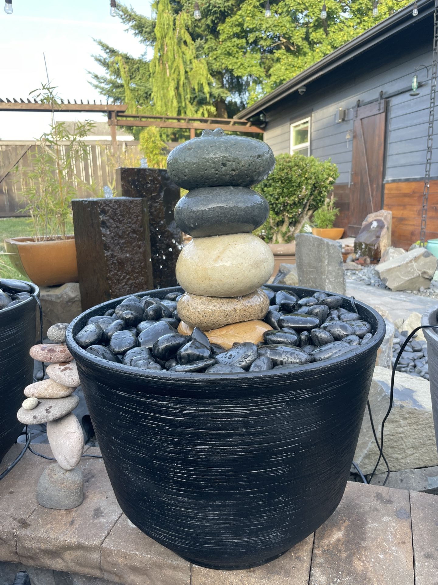 30” Custom Mexican Beach Pebble 5 Stack Cairn Water Fountain ⛲️