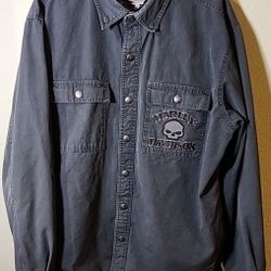HARLEY DAVIDSON MEN'S SIZE LARGE DOUBLE LAYER SNAP EMBROIDERED SKULL SHIRT 