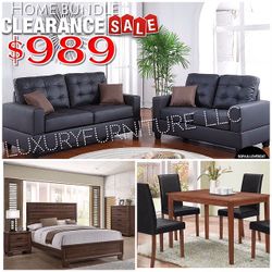 New home bundle set sofa & loveseat, bedroom set, 5 pieces dining set