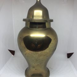 Vintage Brass Lidded Temple Urn Vase Ginger Jar  W/Lid 9" Made in India