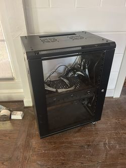 15U Server Rack Cabinet - Glass Door, Removable Sides, On Wheels/Casters