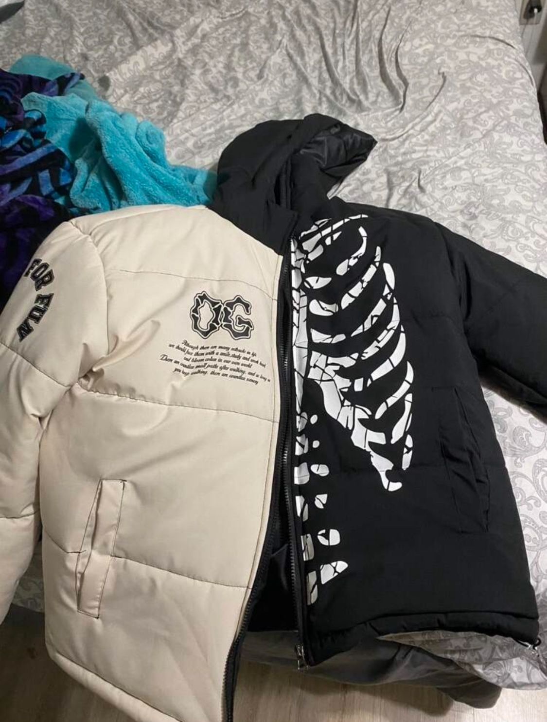 Streetwear Skeleton Puffer Jacket Hoodie