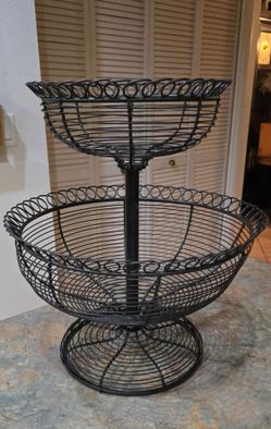 Vintage French Country Cottage 2-Tier Fruit Wire Basket Display