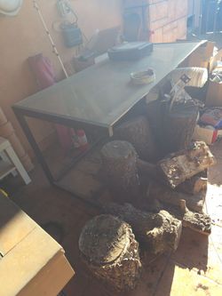Glass table, super sturdy and durable.