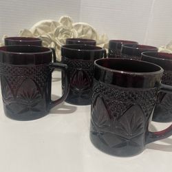 (8)Antique" Ruby Red France mugs with handles-8oz