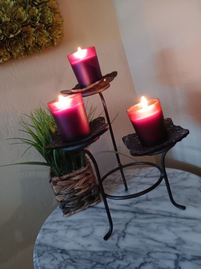 Cast Iron Candle Holder, 11" holds 3 Candles, Candles NOT Included