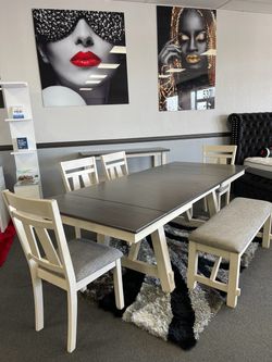 6PC Gray Dining Table Set w/ Side Extensions