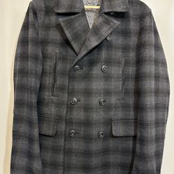 #2704 Joseph Abboud Plaid Wool Blend M Double-Breasted Button-Up Lined Pea Coat