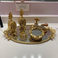 Vintage Vanity Perfume Holder Set With Jewelry/power Box