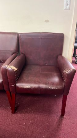 FREE Burgundy Leather Armchair with Wood Legs