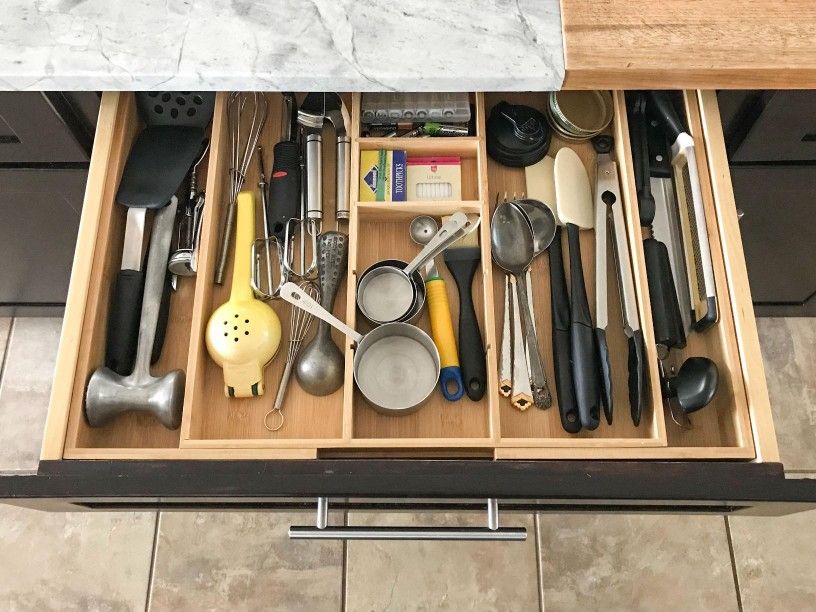 Adjustable Kitchen Drawer Organizer For Utensils and Junk, Expandable To 33 Inches Wide, 9 Compartments, 100% Bamboo