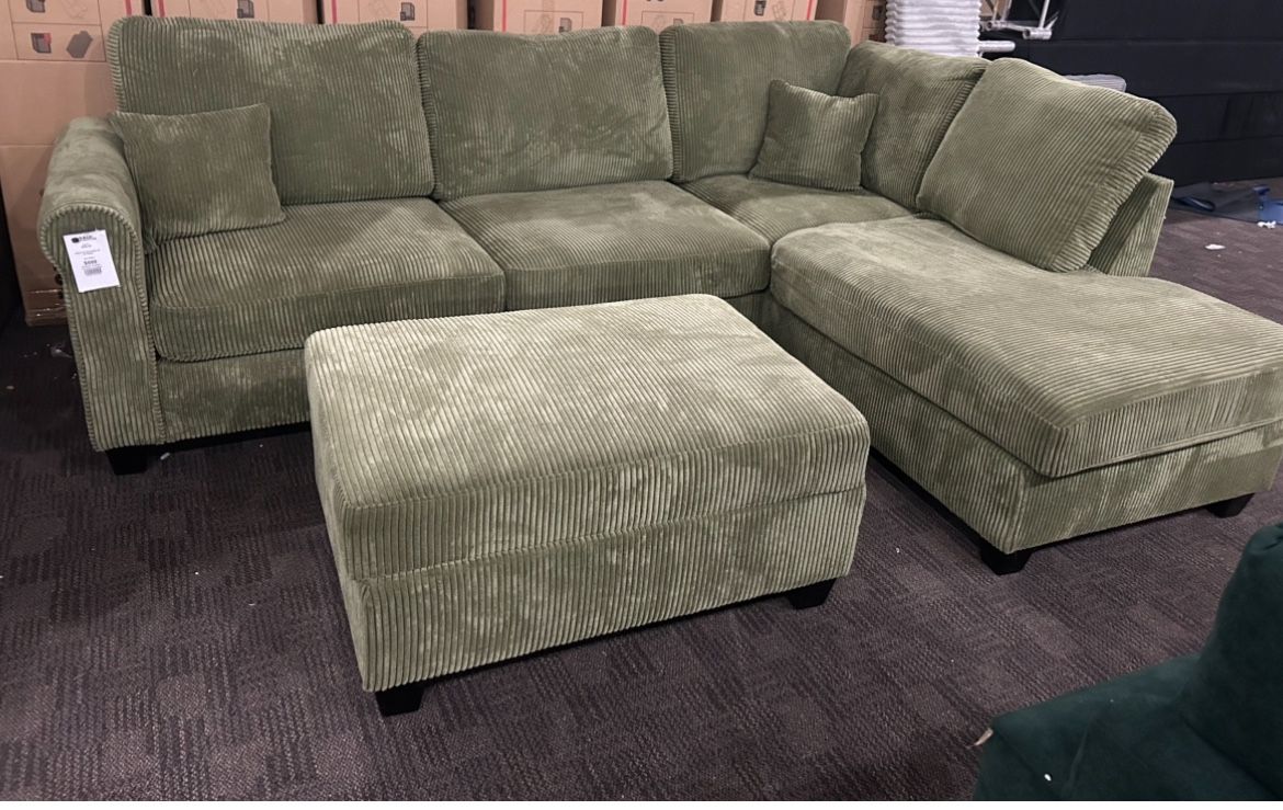 Black Friday Sale!! Sage Green Sectional W/ Storage Ottoman