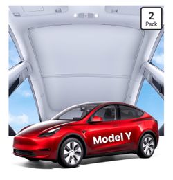 Tesla Model Y (2025-2020) Sunshade Roof Accessories, Gray OEM Fit; Full Blackout & Heat-Blocking; Protect Interior & Reduce A/C Workload; Two-Piece Ma
